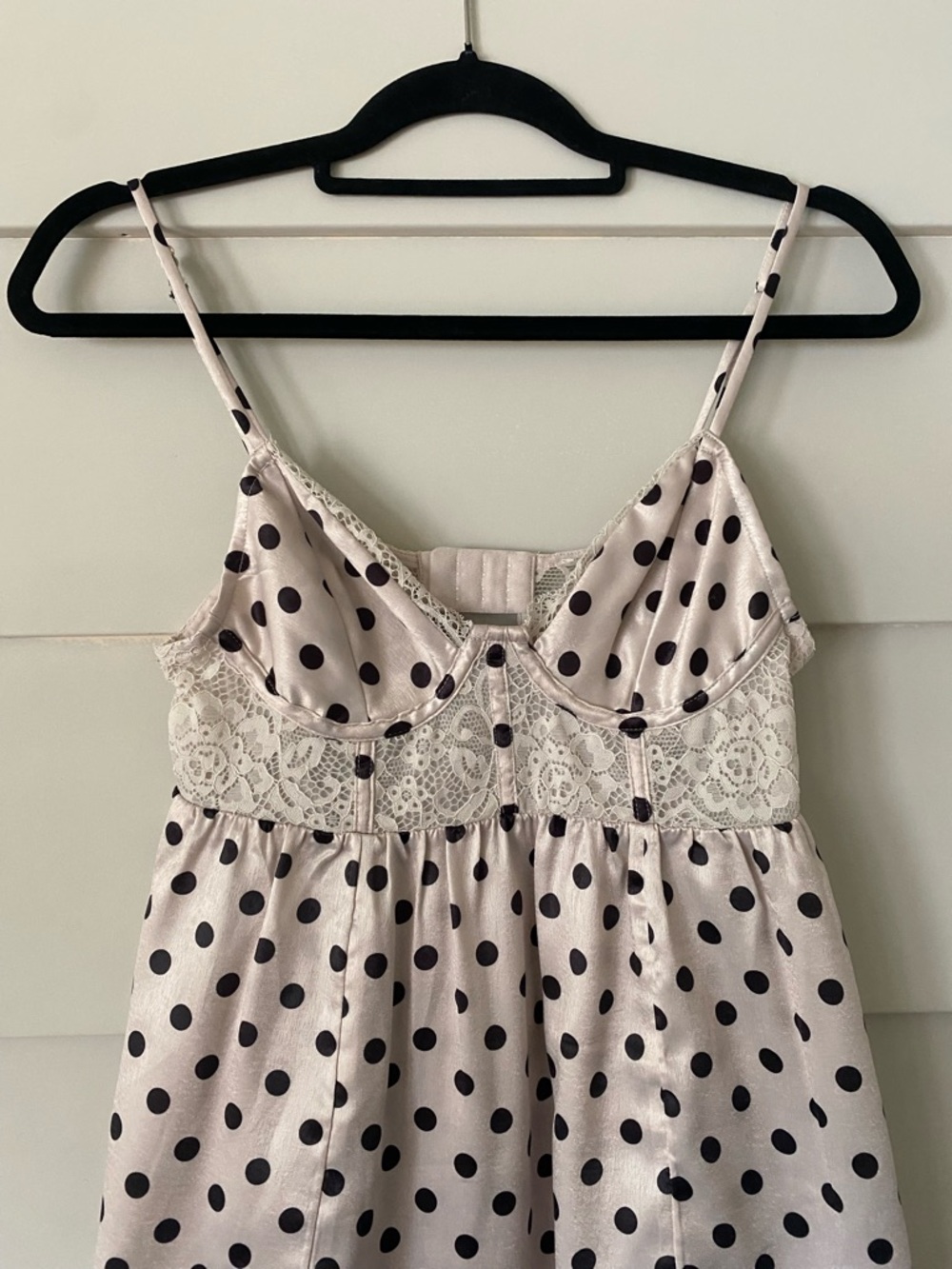 Free People Midnight Muse Mini Babydoll Lace Slip Polka Dot Coquette Boho Chic - Picture 2 of 11